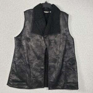 Erin London Black Faux Leather Sherpa Lined Vest Women's‎ XL Open Front